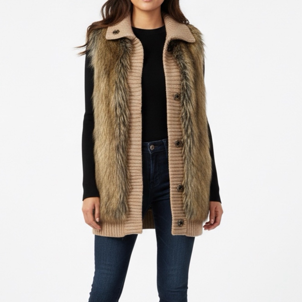 Michael by Michael Kors Faux Fox Fur Sweater Vest - Size XXS